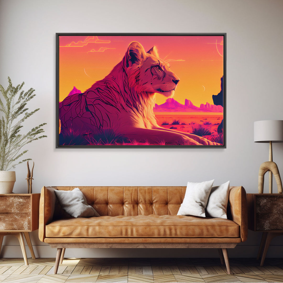 Cool lioness art, boss lady art, framed canvas print, pastel art of Africa