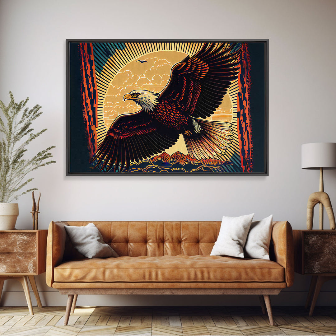 Bald eagle mural art, framed canvas print, framed wall art, cool bedroom wall decor