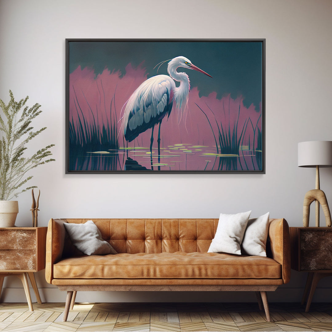 Beautiful stork watercolor, framed canvas print