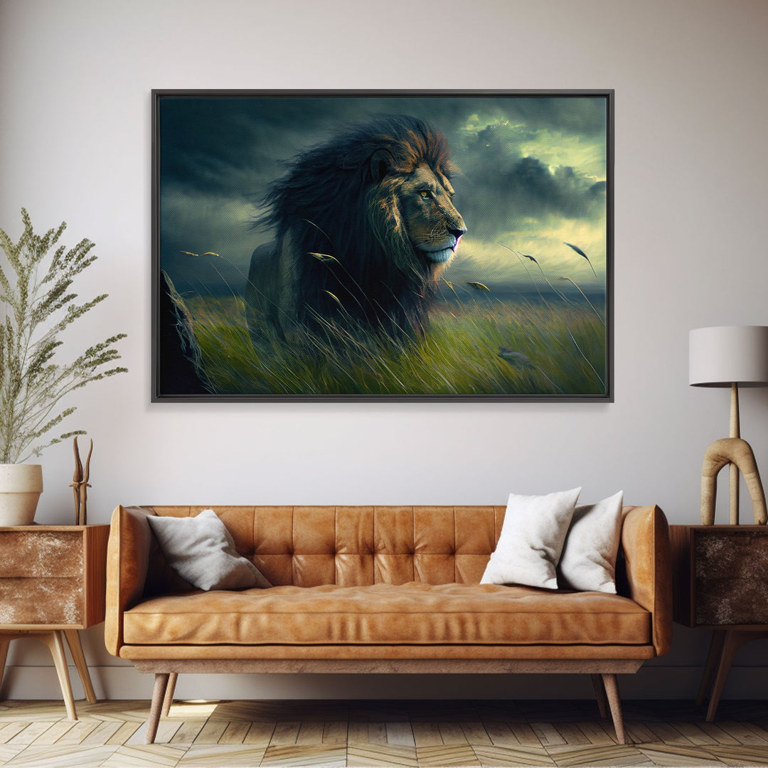 Lion Wall Art | Lion Canvas | Majestic Lion Canvas Wall Art | Framed Canvas Print | Watercolor painting of a Lion