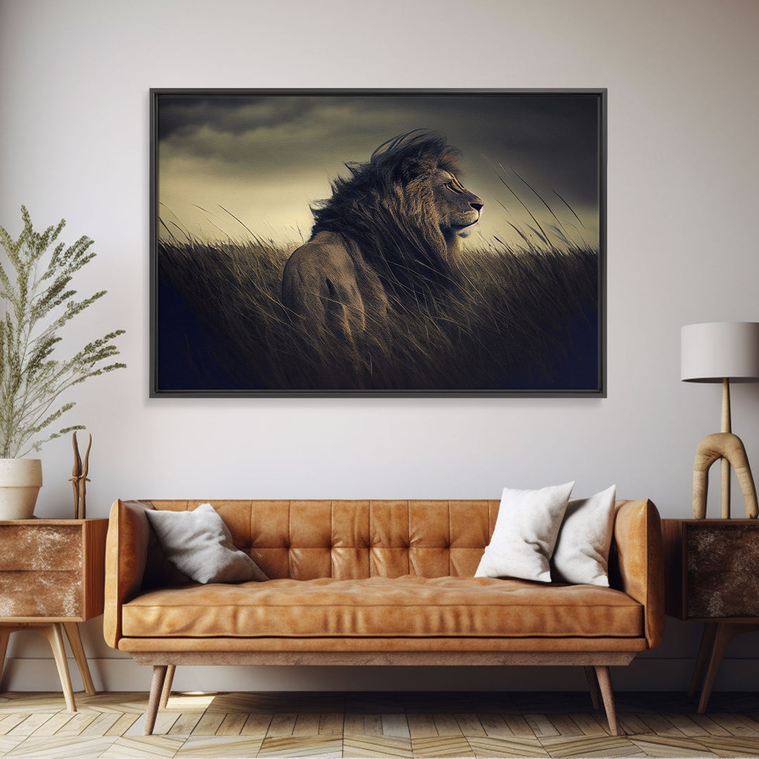 Lion Wall Art | Lion Canvas | Majestic Lion Canvas Wall Art | Framed Canvas Print | Watercolor painting of a Lion