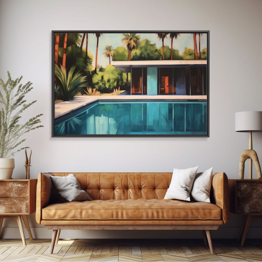 The Pool House, Mid Century Modern Decor, Framed Wall Art, Architectural Print, Retro Art, Swimming Pool Art, Framed Painting