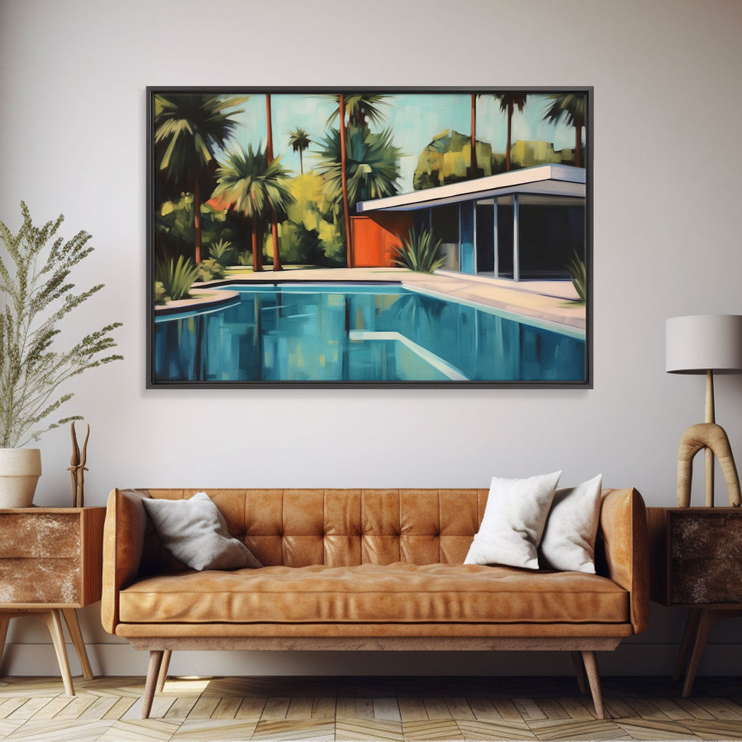 The Pool House, Mid Century Modern Decor, Framed Wall Art, Architectural Print, Retro Art, Swimming Pool Art, Framed Painting