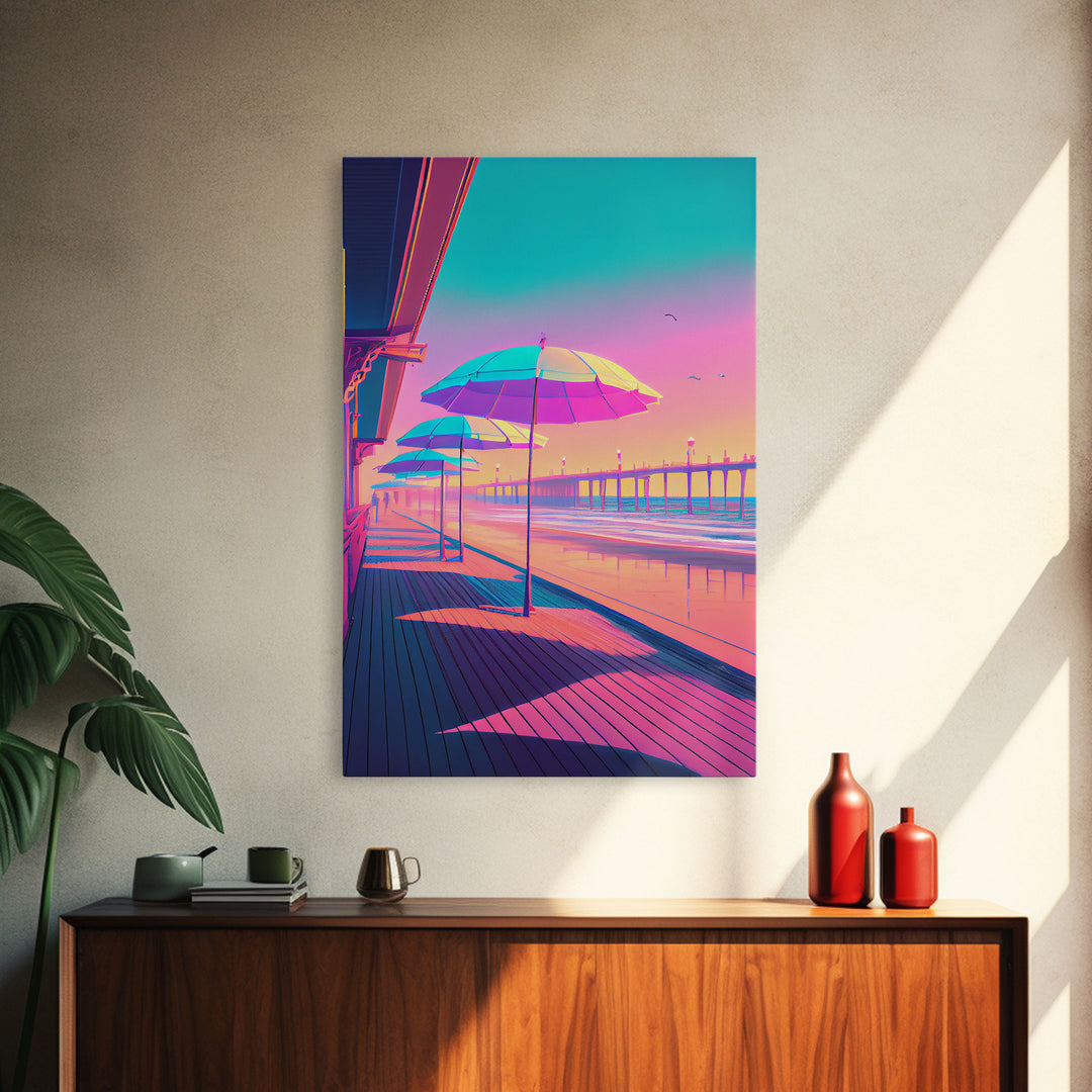 Vaporwave aesthetic art, framed canvas print, gift for her, girl's room / daugher's room wall art