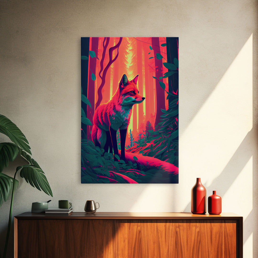 Fuchsia Fox In Woods Forest Twilight Sunset Fine Art Print, Wall Decor, Wall Poster, Wall Art Print