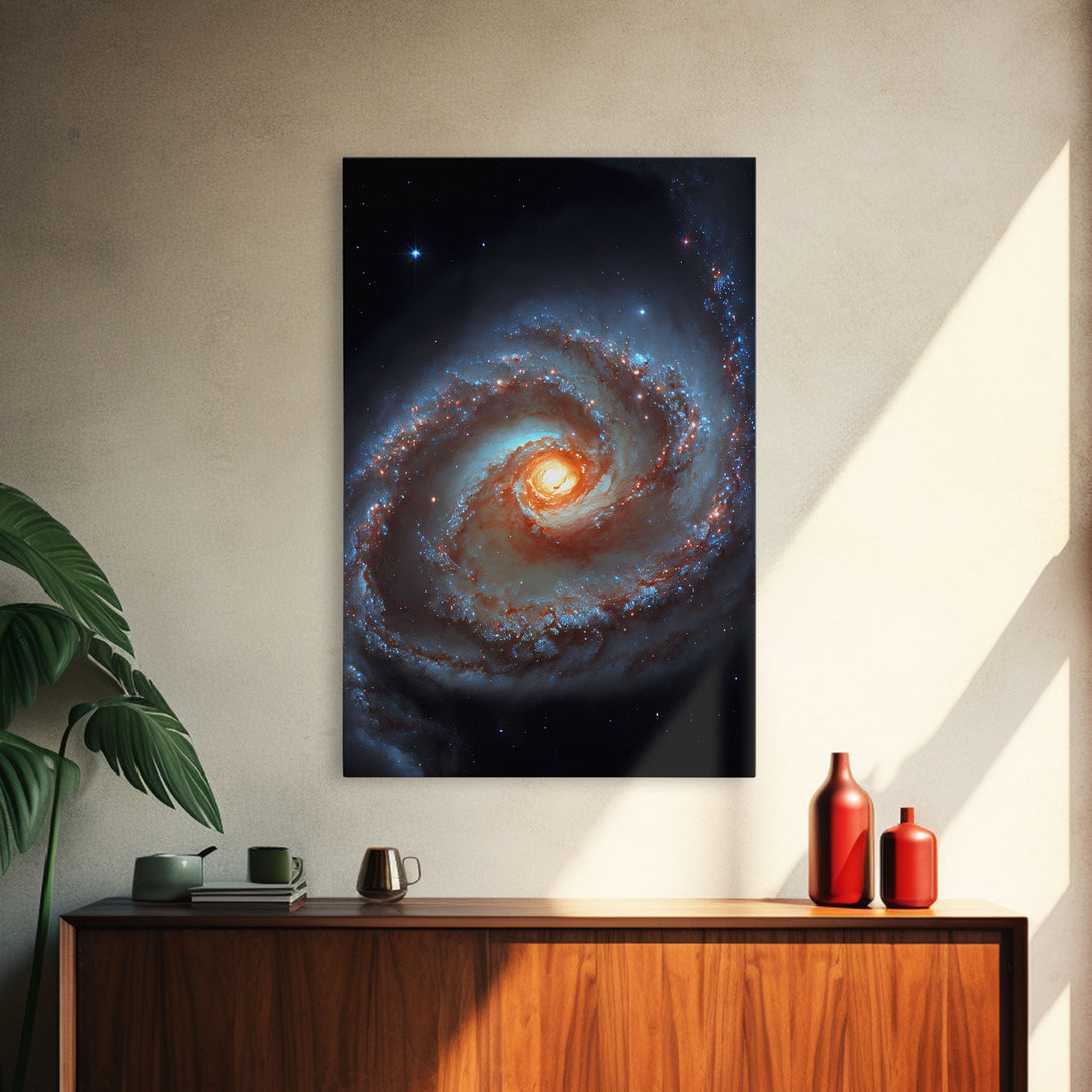 Close up view of a spiral galaxy, space art, framed canvas print, astronomy art