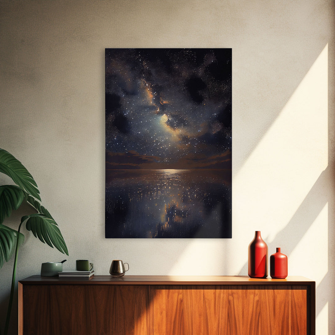 Ocean Reflection Night Sky Stars Galaxy Fine Art Print, Wall Art Print, Wall Poster, Wall Décor