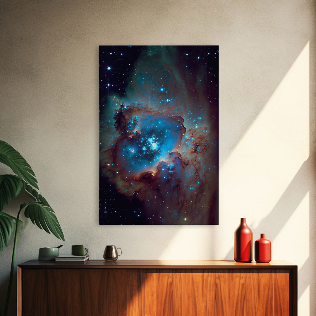 The Stars Glow At Night, framed canvas print, watercolor space painting