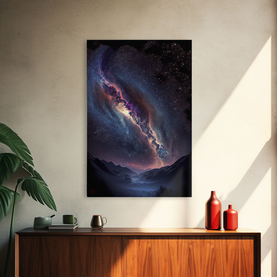 View of the milky way galaxy over a desert night sky, framed canvas print