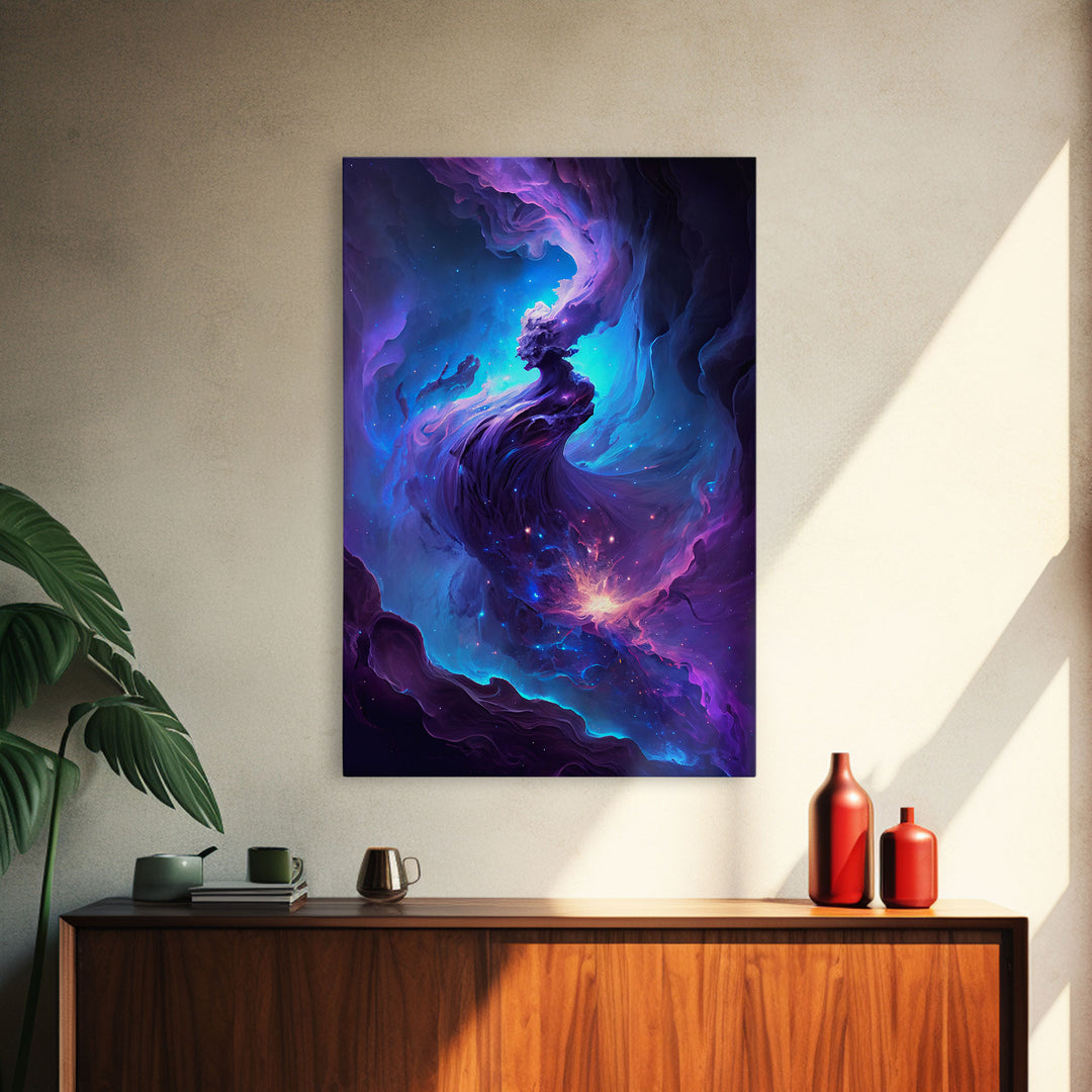 Oil paint print of outer space, framed canvas print, pastel space art