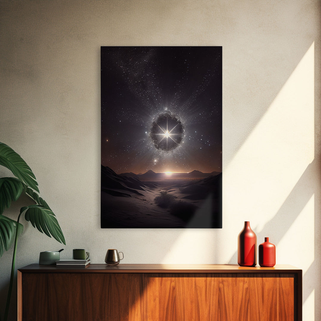 The North star over the Sahara, starry night sky art, framed canvas print