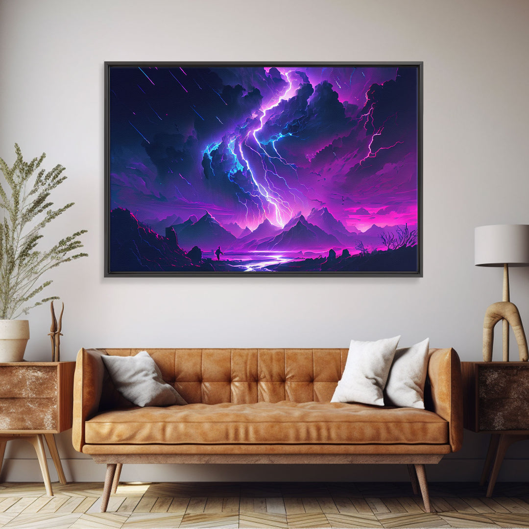 The Lightning Storm, framed canvas print, synthwave style fantasy art