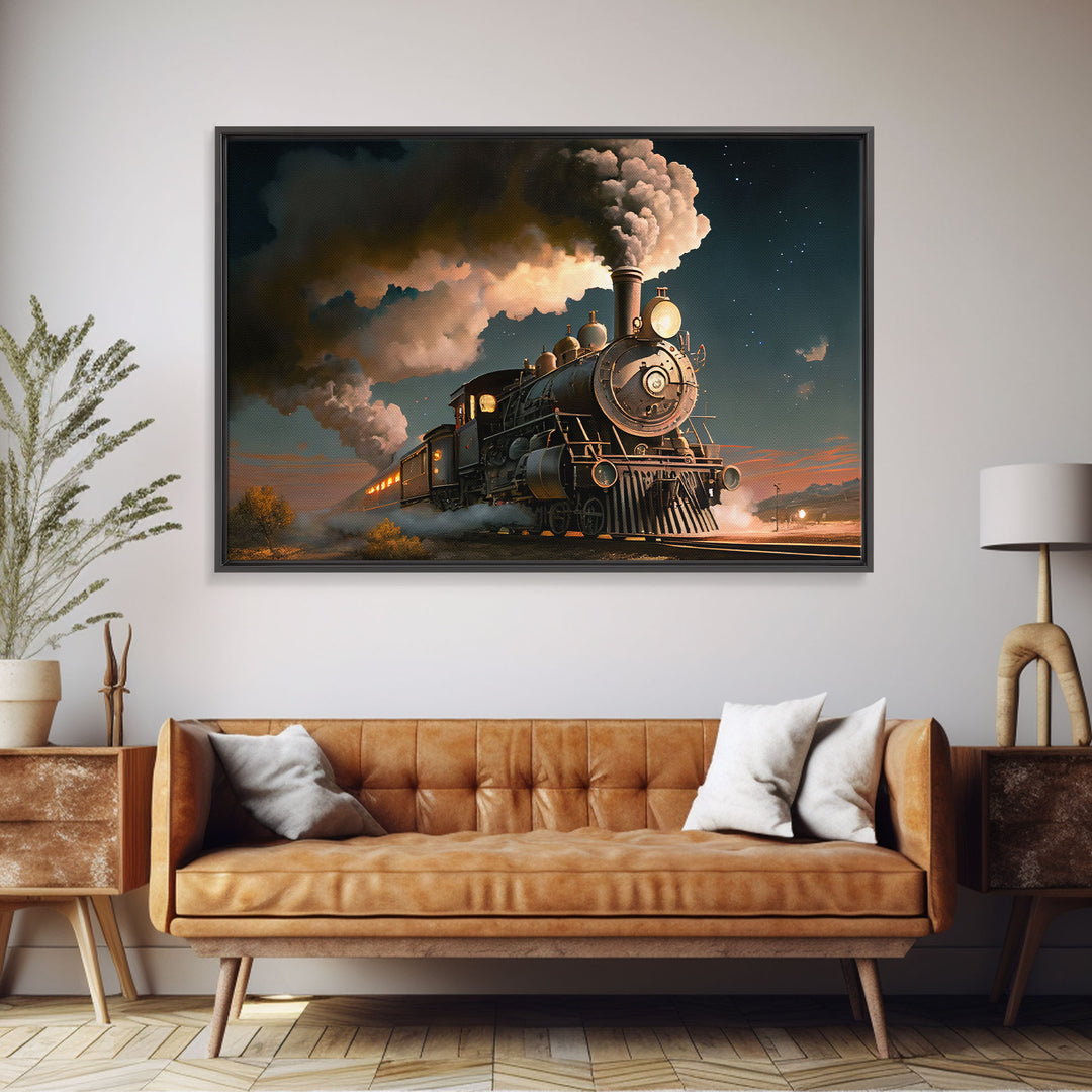 Steam Engine Train Tracks Night Stars Fine Art Print, Wall Art Print, Wall Poster, Wall Décor