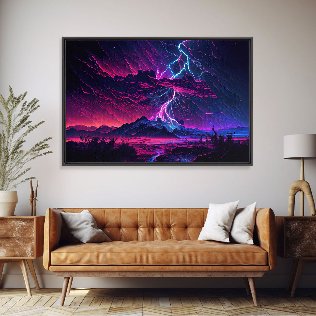 The Thunder Storm, framed canvas print, synthwave style fantasy art