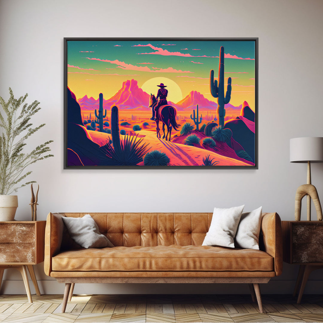 Cowboy Wild West Valley Sunset Mountains Cactus Fine Art Print, Wall Art Print, Wall Poster, Wall Décor