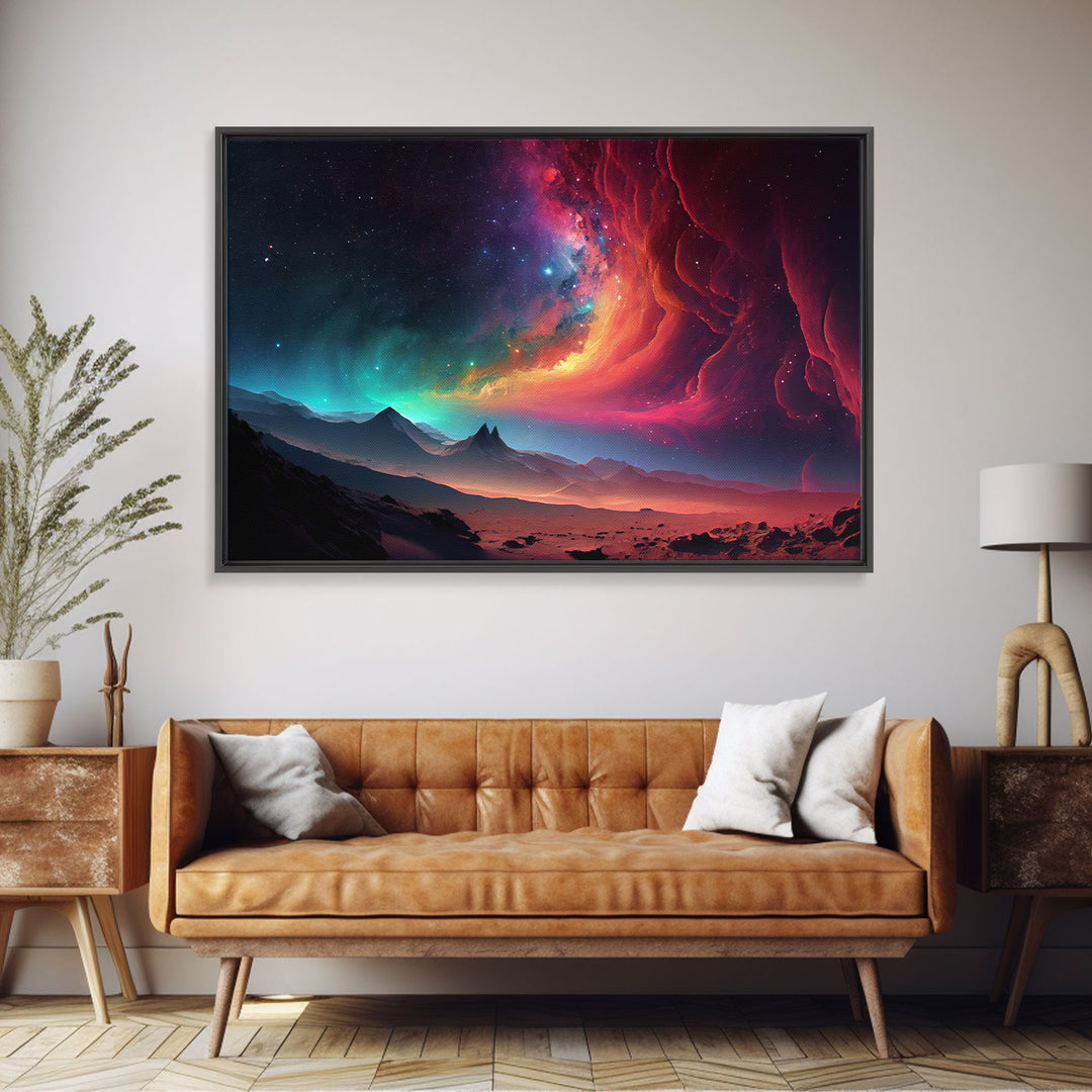 Colorful Galaxy Full of Stars, Framed Canvas Print, Unique Wall Art, Large Format Art, Retro Synthwave Style Space Art