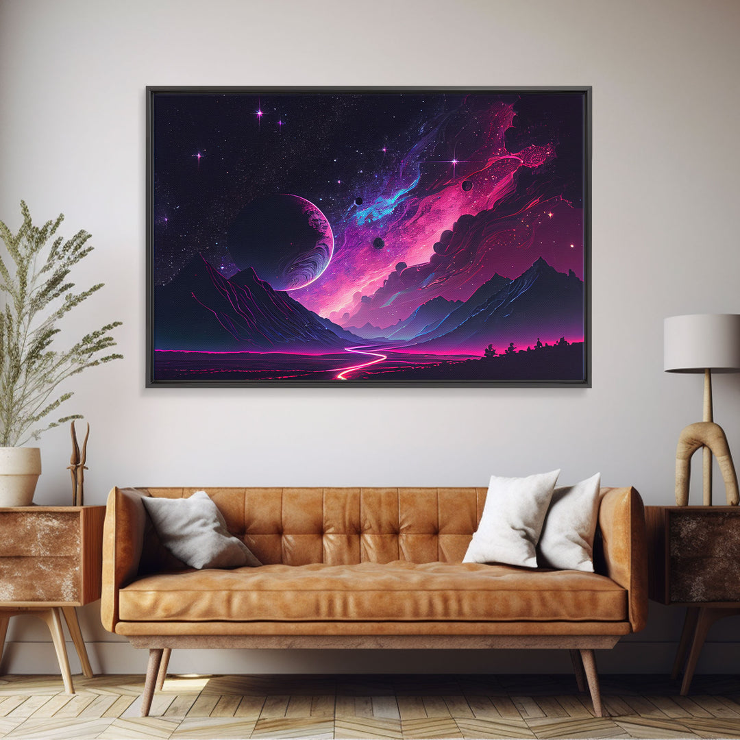 Alien Planet Fantasy Landscape Mountains Pink Voilet Fine Art Print, Wall Art Print, Wall Poster, Wall Décor