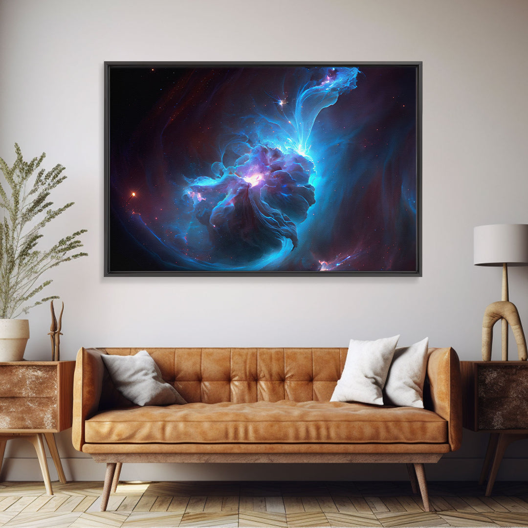 Supernova Nebula Art, Deep Space exploration water color, framed canvas print, unique space decor