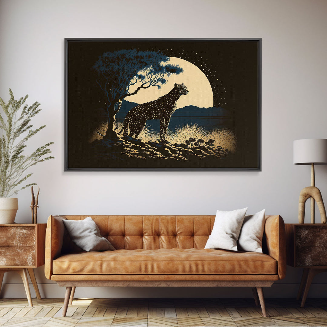 Cheetah Made of Stars Print, Synthwave Animal Prints, Cheetah and a starry night sky, framed canvas print, cute animal art