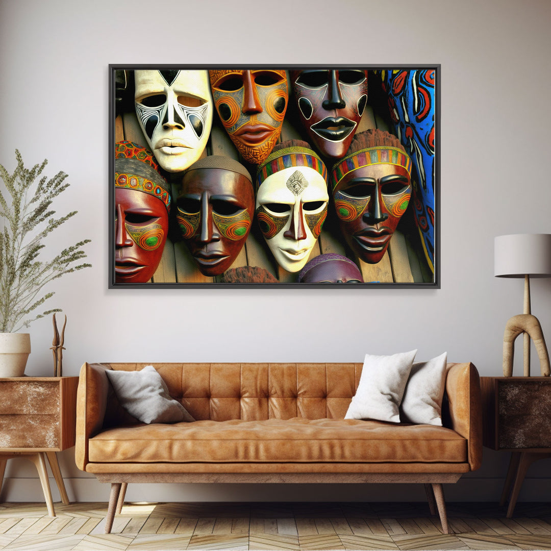 African Traditional Masks Framed Canvas Wall Art | Canvas Print Decor for Home & Office Decoration I Ready To Hang Canvas