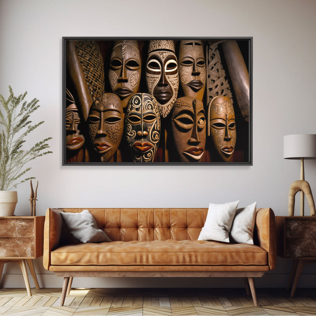 African Traditional Masks Framed Canvas Wall Art | Canvas Print Decor for Home & Office Decoration I Ready To Hang Canvas Print