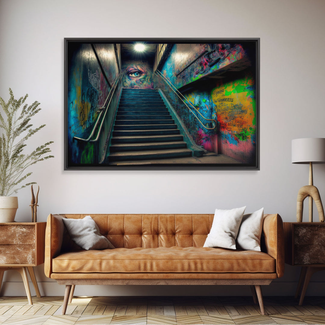 Graffiti Art, framed canvas print, Dystopian Neopunk Decor