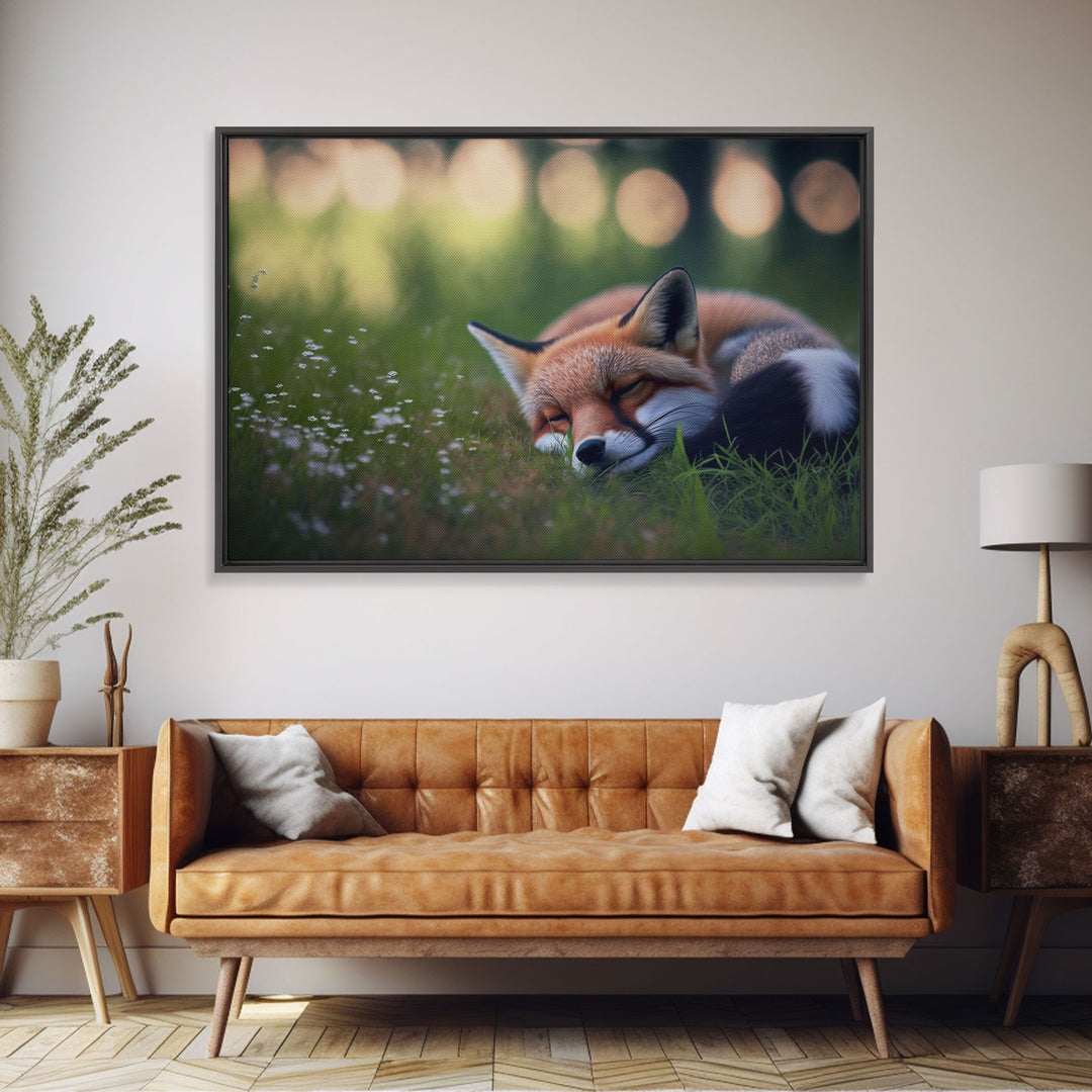 Napping fox Framed Canvas Wall Art, Canvas Print Decor for Home & Office Decoration Canvas Ready to Hang, cute fox art