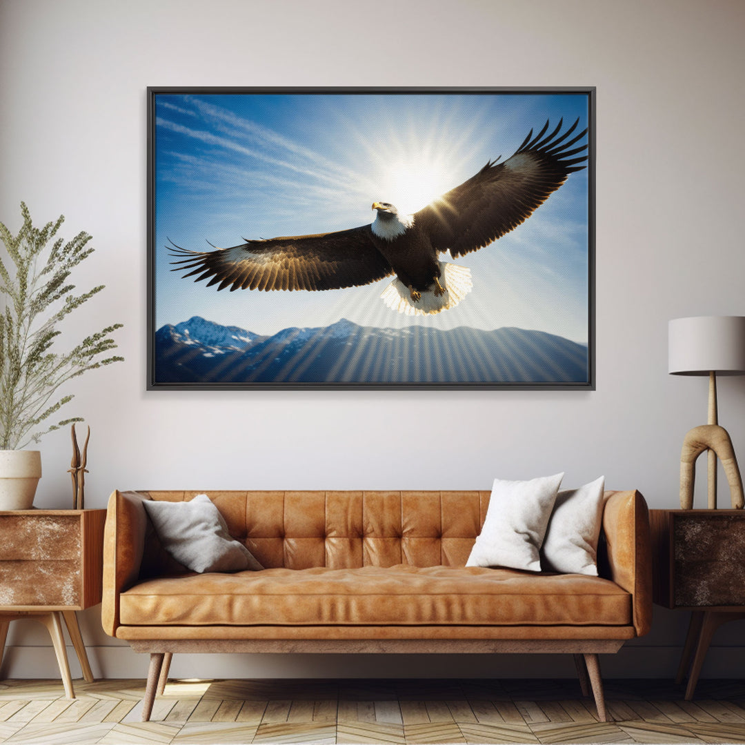 Bald Eagle in a Mountain Clouds Canvas Wall Art Design, Framed Canvas Print Decor for Home & Office Decoration, CANVAS READY to Hang