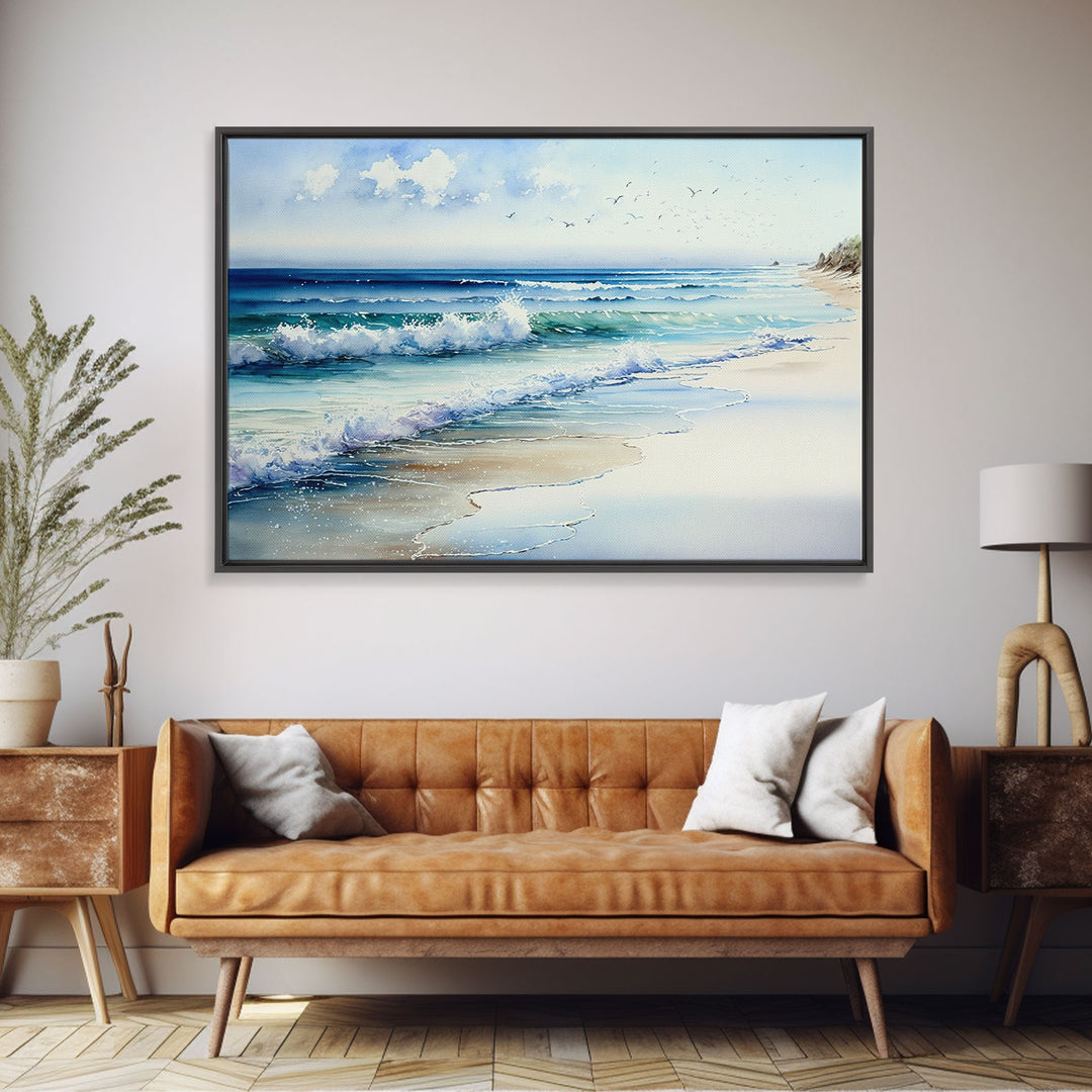 framed ocean art, beach wall art, framed wall art, living room wall decor, abstract landscape art, framed canvas print