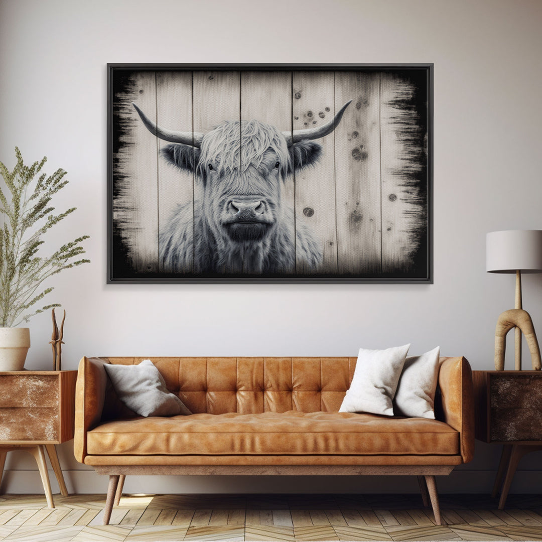 Highland Cattle / Cow Canvas Print, Framed Canvas Wall Art, Modern Farmhouse Wall Decor, Primitive / Boho Vintage Style Cattle Company Decor