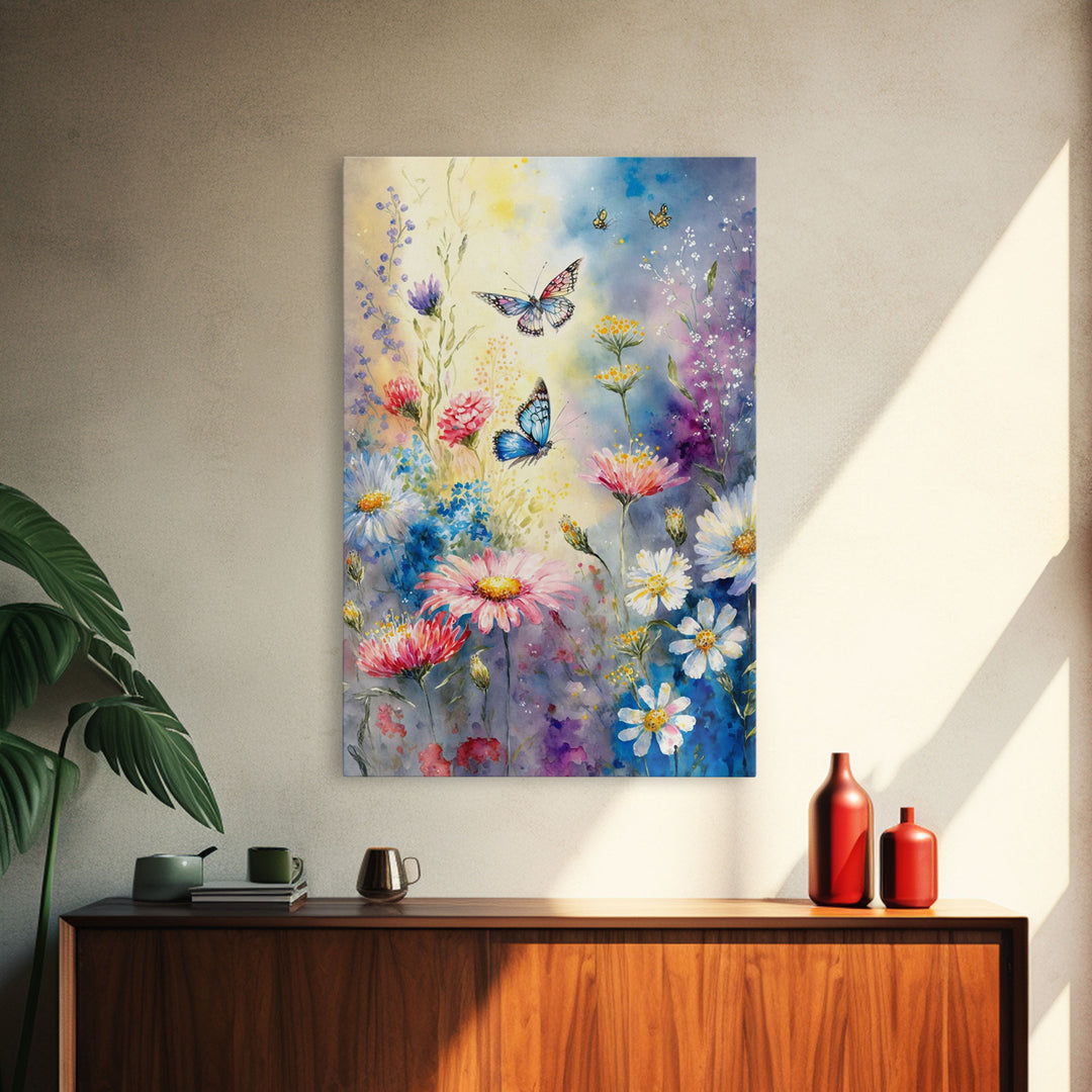 Butterfly Watercolor Painting Print, Framed Canvas Art, Large Wall Art, Butterfly wall art, Modern Wall Art, Retro Wall Art, floral Decor