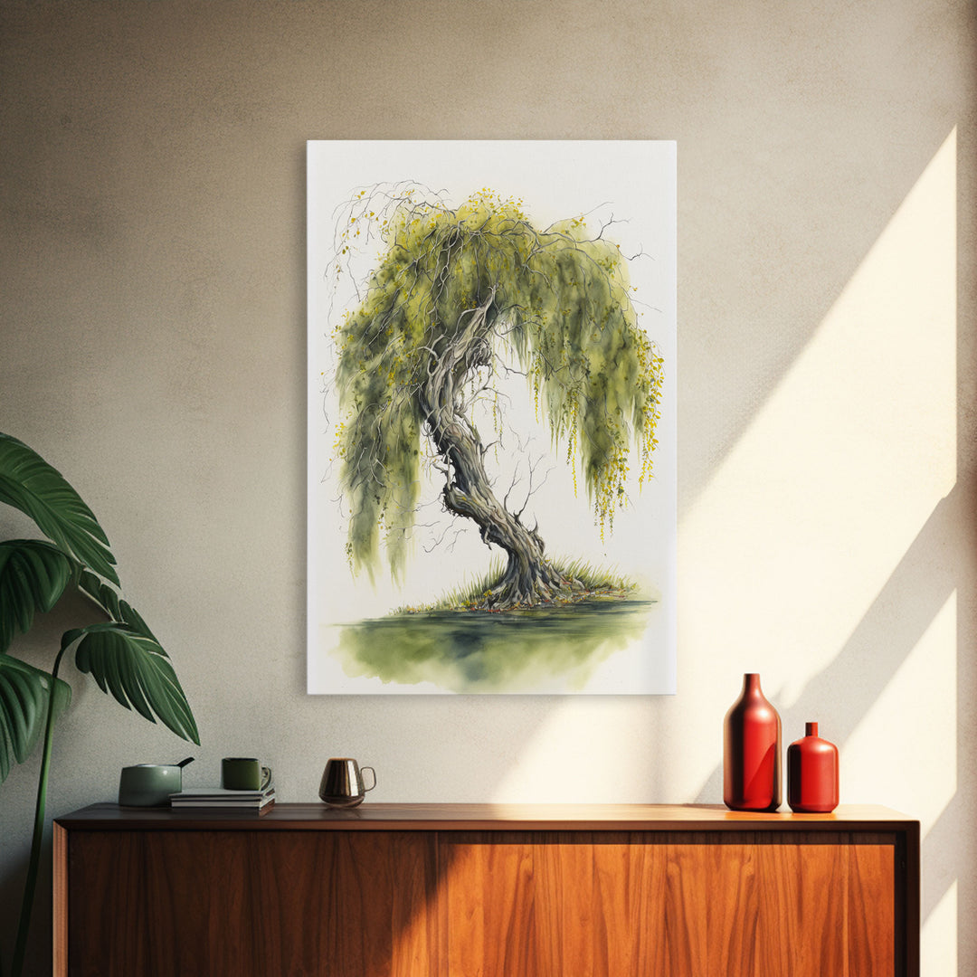 Weeping Willow Tree Art, Framed Canvas Print, Framed Canvas Art, Watercolor Painting