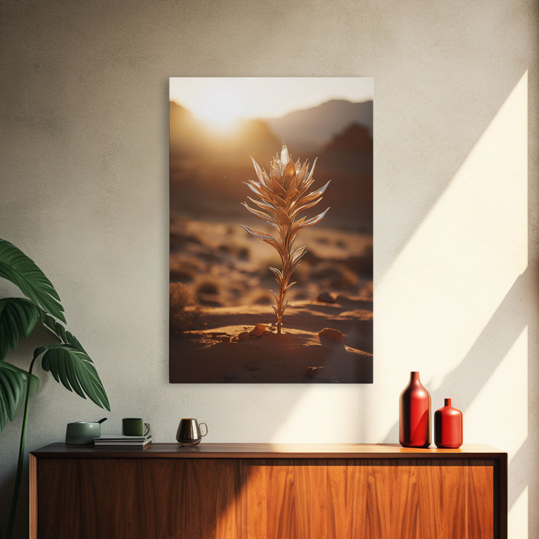 Sunlight Over A Desert Rose, Framed Canvas Wall Art Cactus Desert Landscape Arizona Photography Print Minimalist Modern Western Art