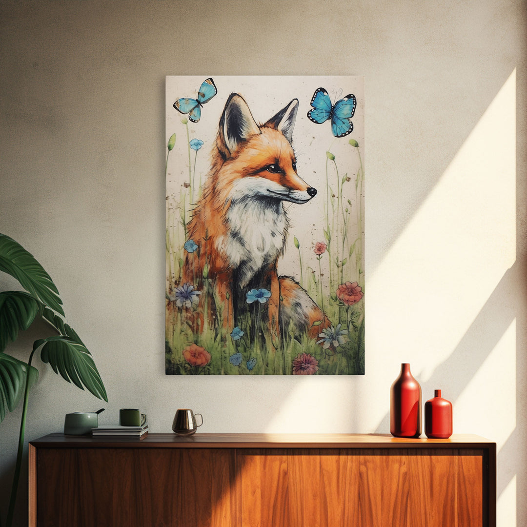 Red Fox Wall Art, 24" x 36" Wall Art, Woodland Spring Decor, Canvas Wall Hanging, Rustic Farmhouse Decor, Modern Farmhouse Art