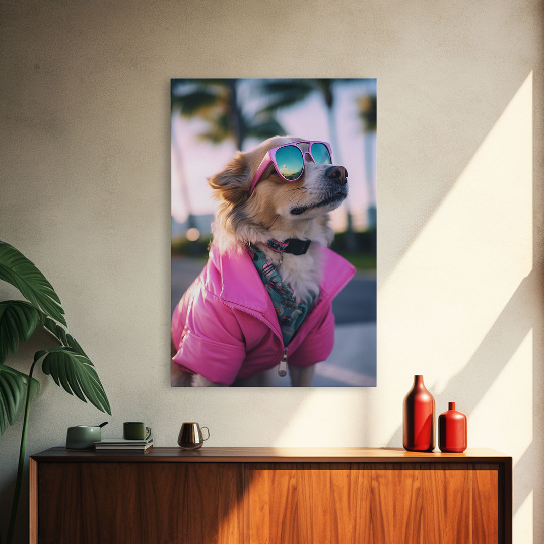 Pomeranian Wall Print, Dog Wall Art, Dog With Shades, Pink Jacket, Funny Wall Art, Framed Wall Art, Framed Canvas, Wall Print, Wall Canvas