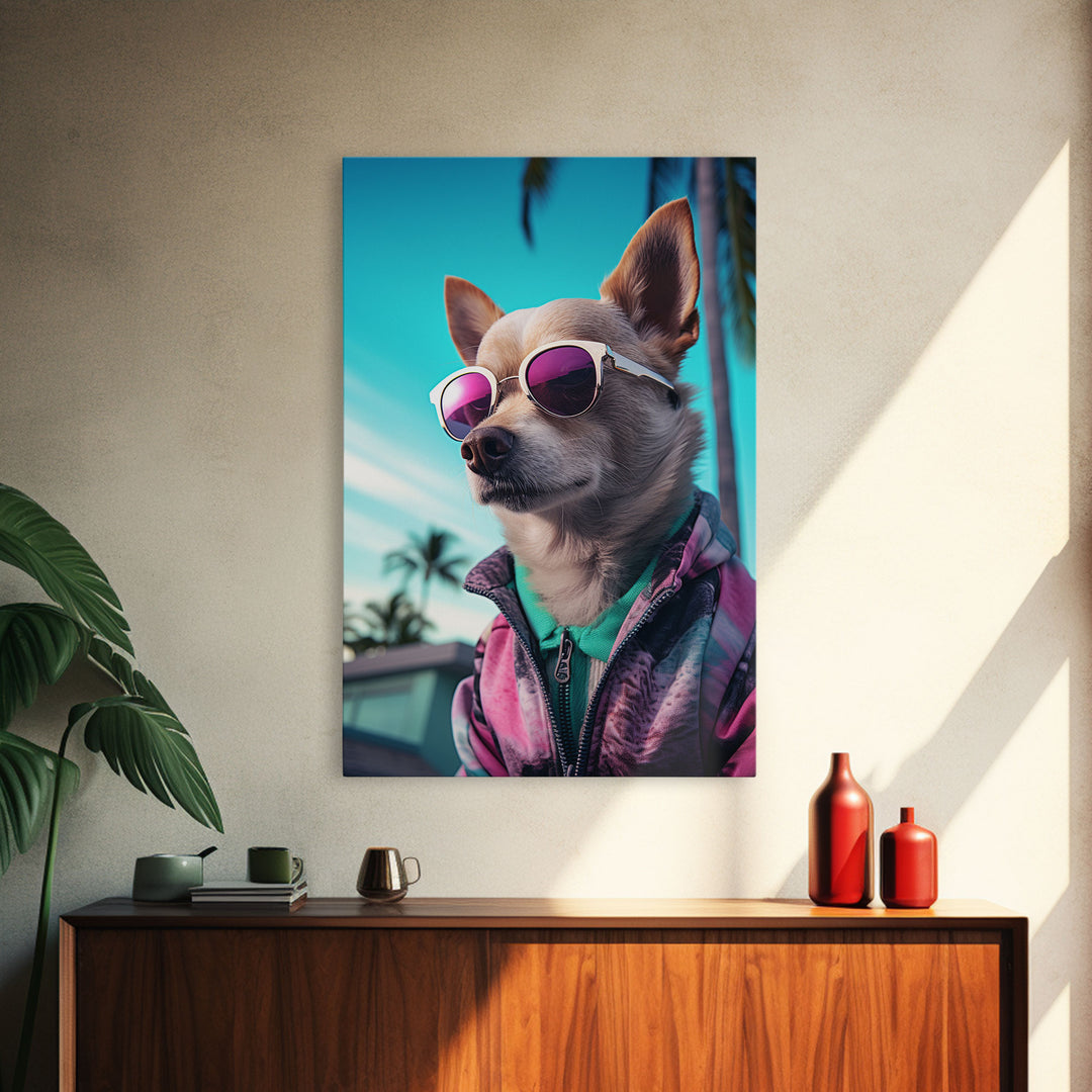 Chihuahua Wall Print, Dog Pink Sunglasses, Dog Wall Art, Animal Art, Funny Wall Art, Framed Wall Art, Framed Canvas, Wall Print, Wall Canvas