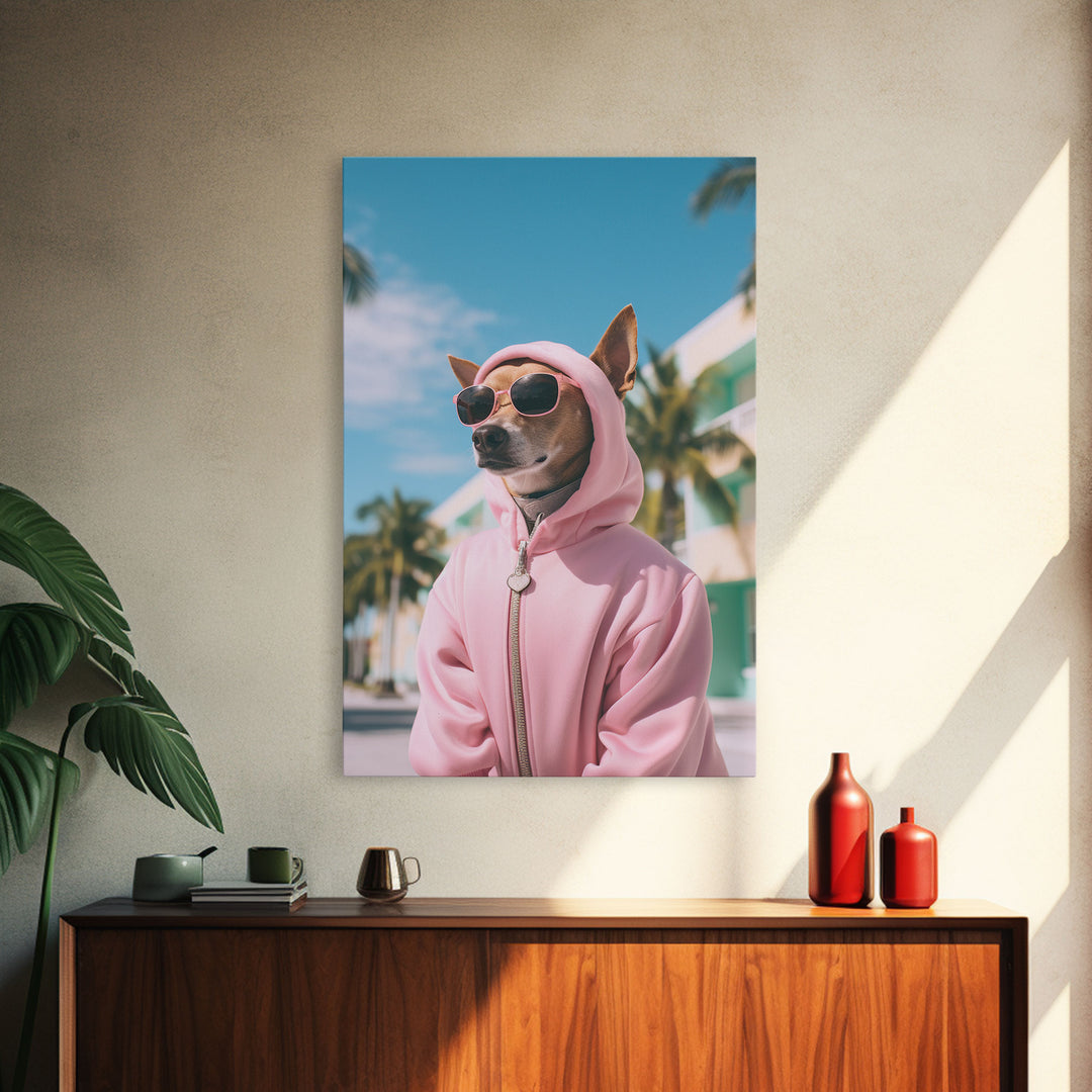 Chihuahua Wall Print, Dog Wall Art, Dog Sunglasses, Pink Hoodie, Funny Wall Art, Framed Wall Art, Framed Canvas, Wall Print, Wall Canvas