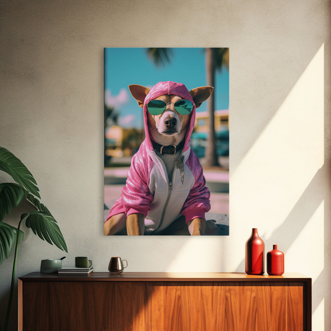 Dog Sunglasses, Pink Hoodie, Chihuahua Wall Print, Dog Wall Art, Funny Wall Art, Framed Wall Art, Framed Canvas, Wall Print, Wall Canvas