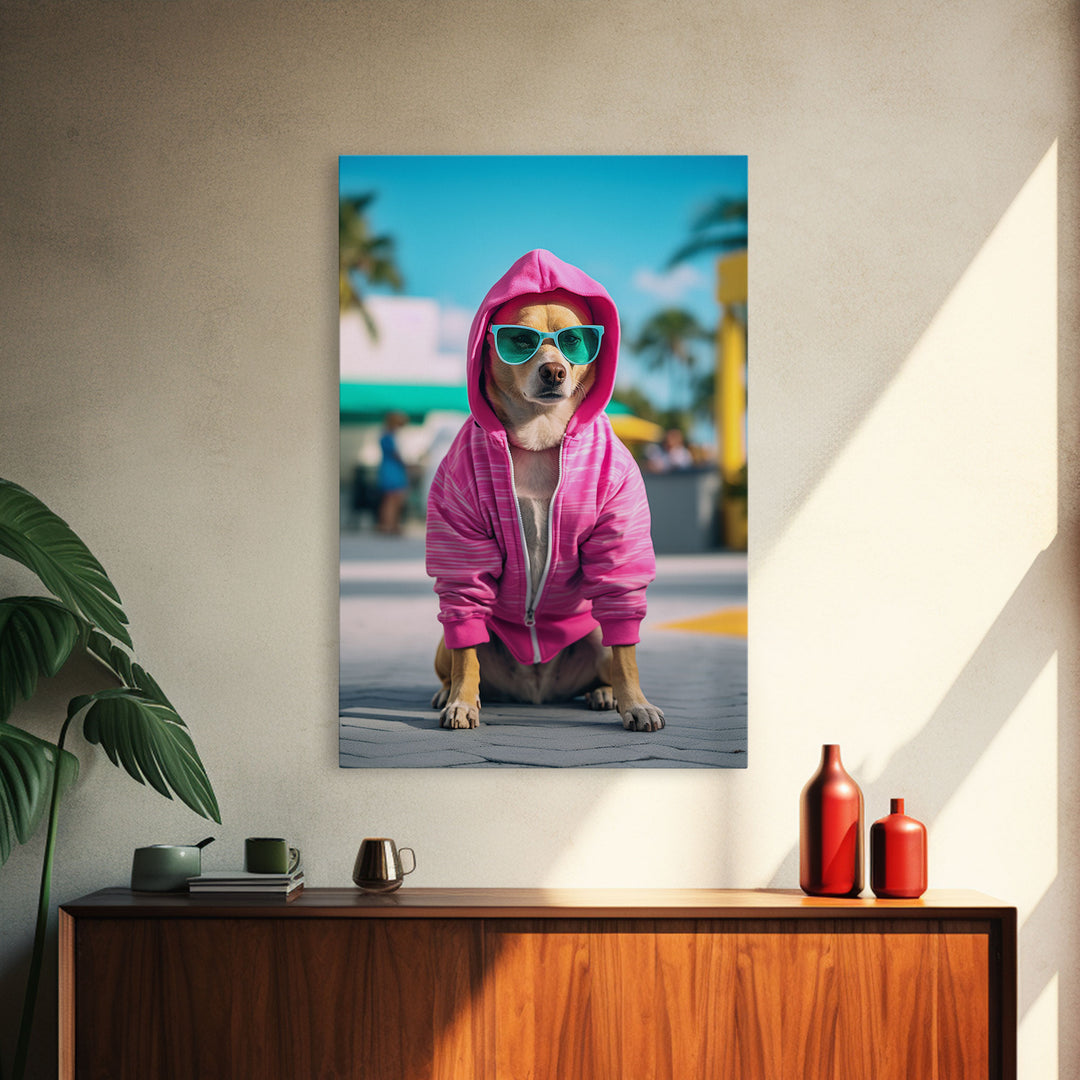 Chihuahua Wall Print, Copy of Dog Sunglasses, Pink Hoodie, Dog Wall Art, Funny Wall Art, Framed Wall Art, Framed Canvas, Wall Print