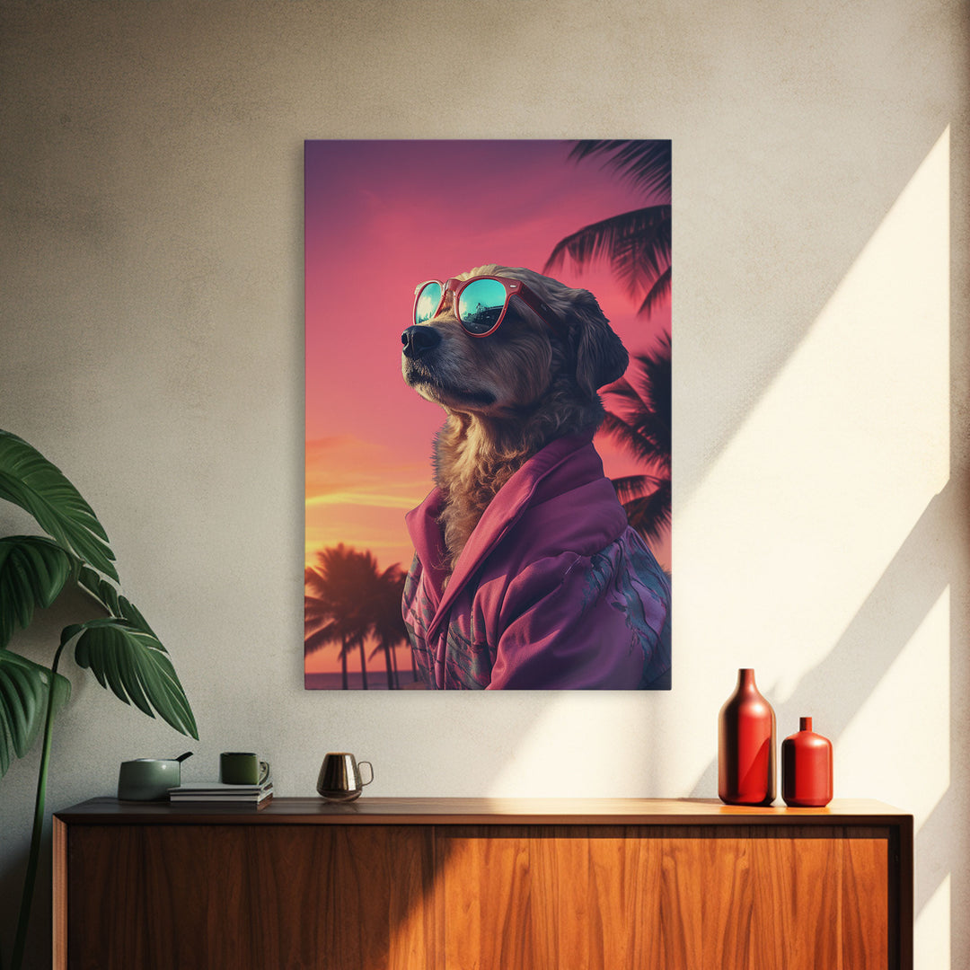 Mutt Wall Print, Dog Wall Art, Dog Sunglasses, Dog In Pink Jacket, Funny Art, Framed Wall Art, Framed Canvas, Wall Print, Wall Canvas