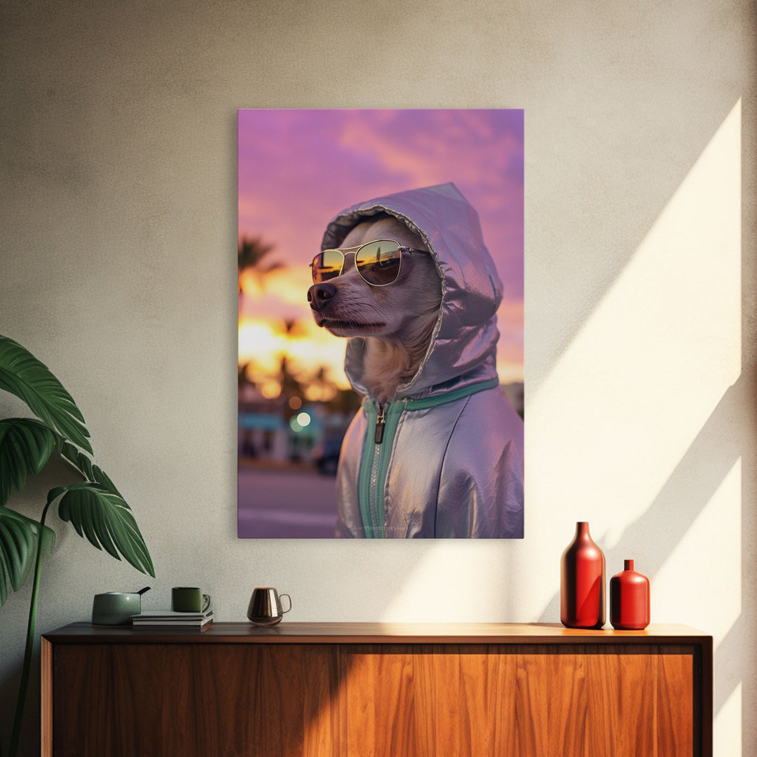 Chihuahua Wall Print, Dog Wall Art, Dog Sunglasses, Dog In Pink Hoodie, Funny Art, Framed Wall Art, Framed Canvas, Wall Print, Wall Canvas