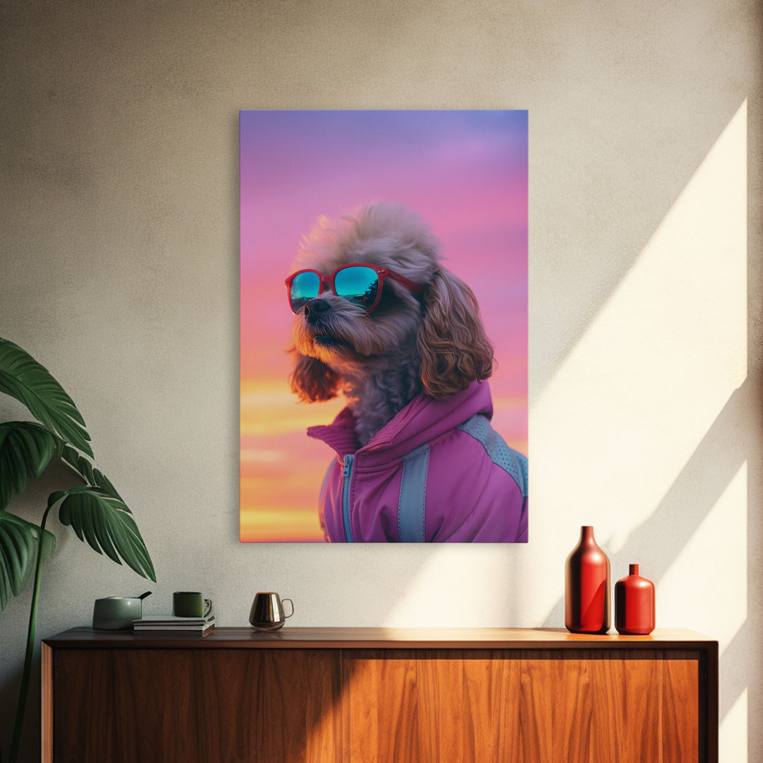 Shih Tzu Wall Print, Dog Wall Art, Dog Sunglasses, Dog In Pink Tracksuit, Funny Art, Framed Wall Art, Framed Canvas, Wall Print, Wall Canvas