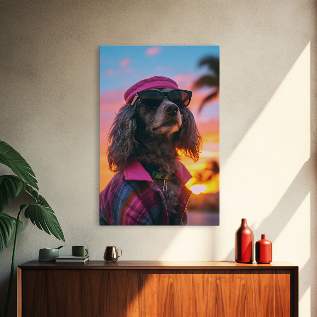 Dachshund Wall Print, Dog Wall Art, Dog Sunglasses, Dog In Pink Suit, Funny Art, Framed Wall Art, Framed Canvas, Wall Print, Wall Canvas