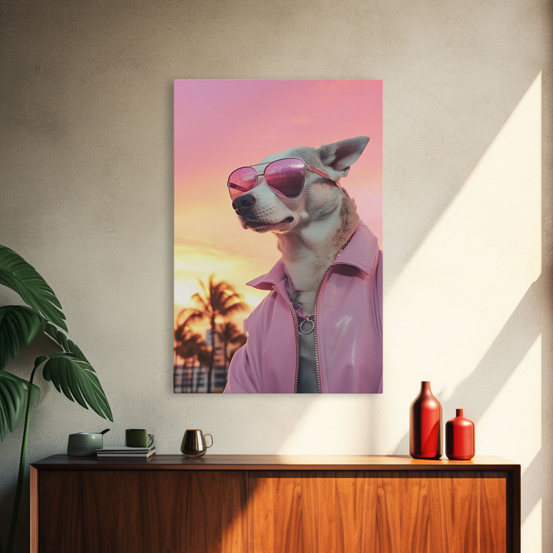 Chihuahua Wall Print, Dog Wall Art, Dog Sunglasses, Dog In Pink Jacket, Funny Art, Framed Wall Art, Framed Canvas, Wall Print, Wall Canvas