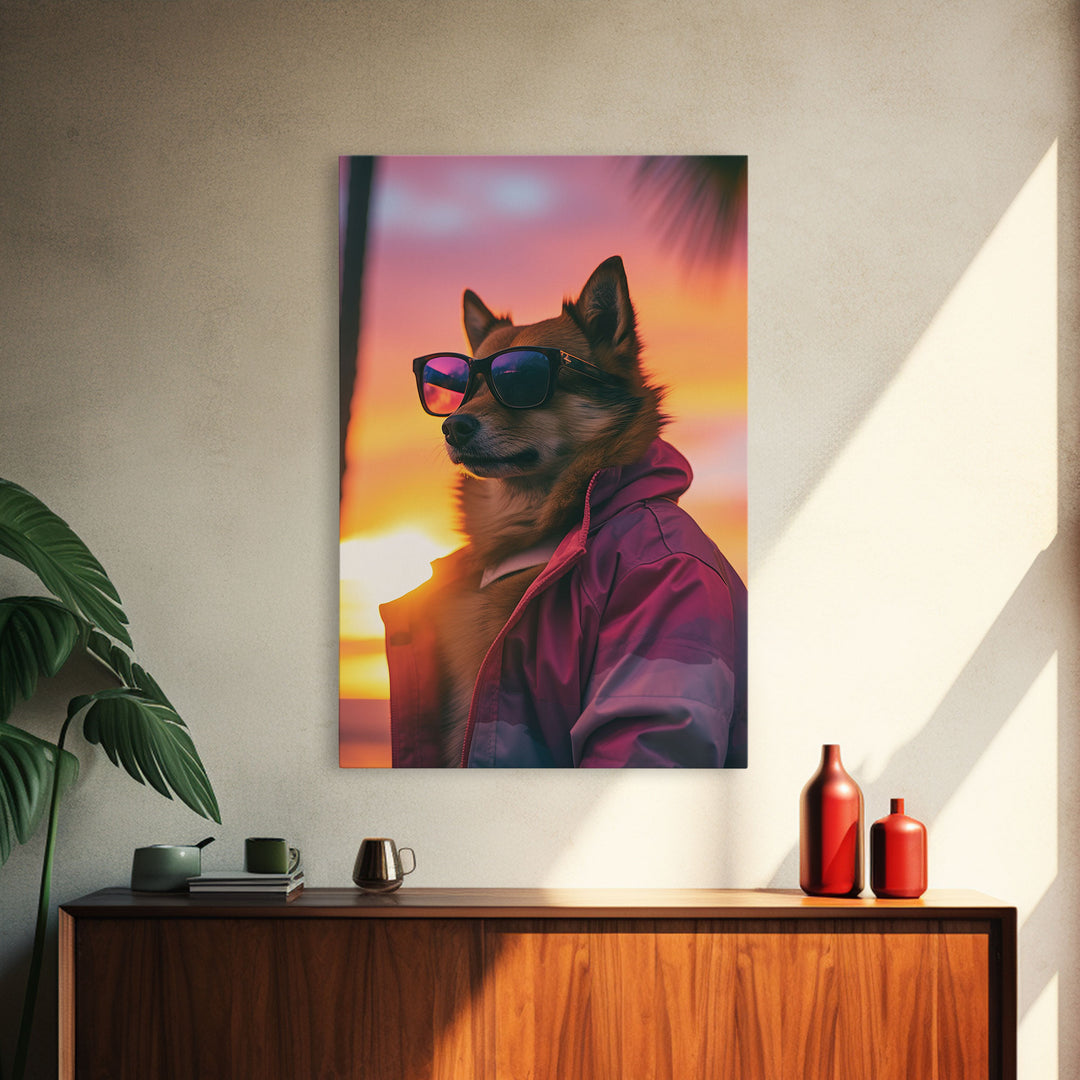 Shiba Inu Wall Print, Dog Wall Art, Dog Sunglasses, Dog In Pink Tracksuit, Funny Art, Framed Wall Art, Framed Canvas, Wall Print