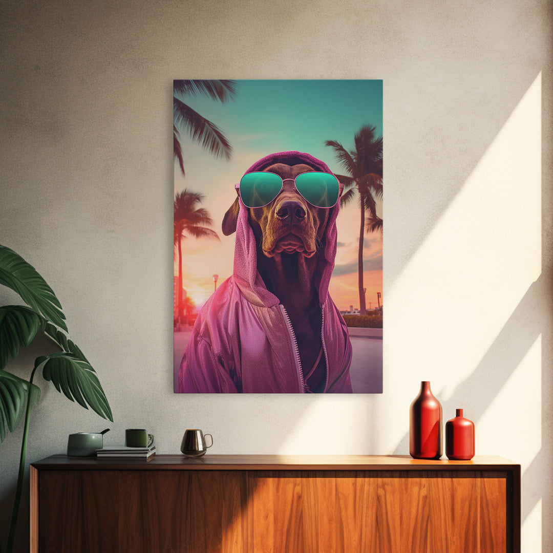 Weimaraner Wall Print, Dog Wall Art, Dog Sunglasses, Dog In Pink Hoodie, Funny Art, Framed Wall Art, Framed Canvas, Wall Print, Wall Canvas