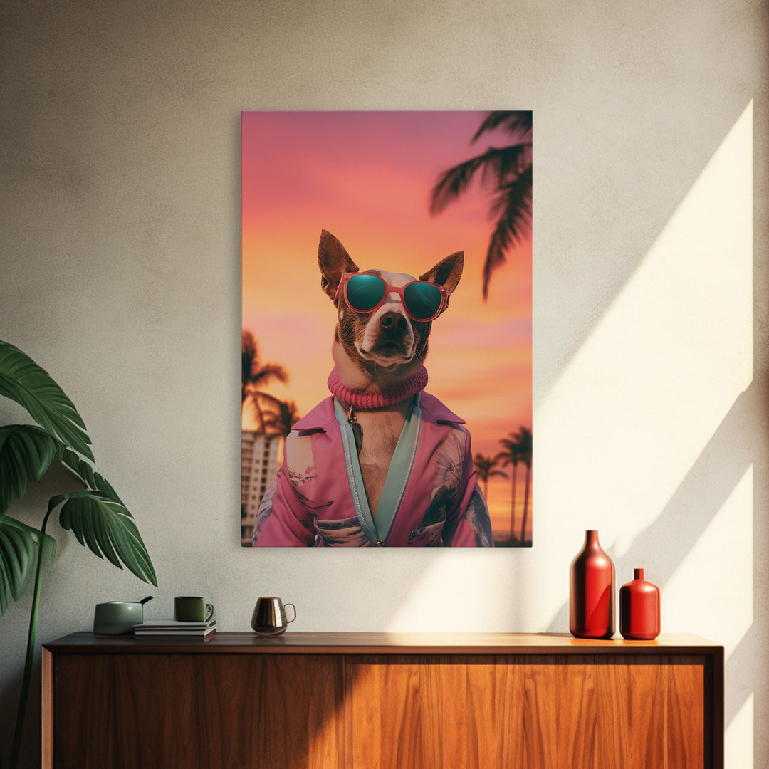 Chihuahua Wall Print, Dog Print, Dog Sunglasses, Dog In Pink Tracksuit, Funny Art, Framed Wall Art, Framed Canvas, Wall Print, Wall Canvas