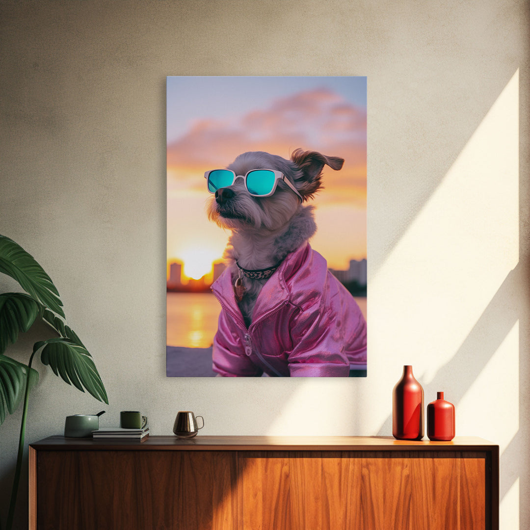 Shih Tzu Wall Print, Dog Print, Dog Sunglasses, Dog In Pink Tracksuit, Funny Art, Framed Wall Art, Framed Canvas, Wall Print, Wall Canvas