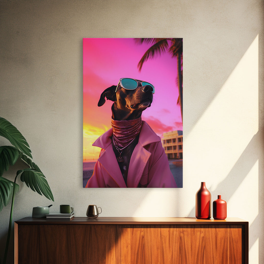 Pinscher Wall Print, Dog Print, Dog Sunglasses, Dog In Pink Suit, Funny Art, Framed Wall Art, Framed Canvas, Wall Print, Wall Canvas