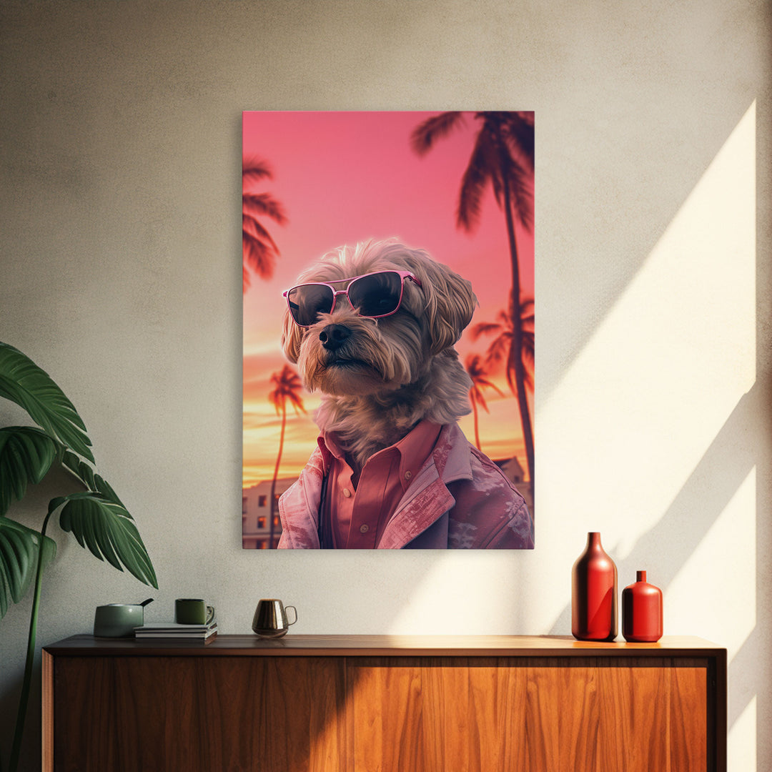 Shih Tzu Wall Print, Dog Portrait, Dog Sunglasses, Dog In Pink Suit, Dog Art Print, Framed Wall Art, Framed Canvas, Wall Print, Wall Canvas